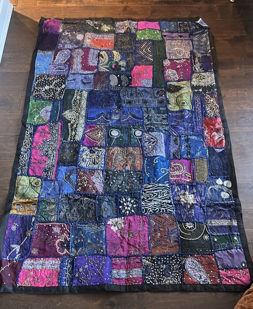 New Patchwork Embroidered Beaded Tapestry Wall Multicolor 58”x38.5”