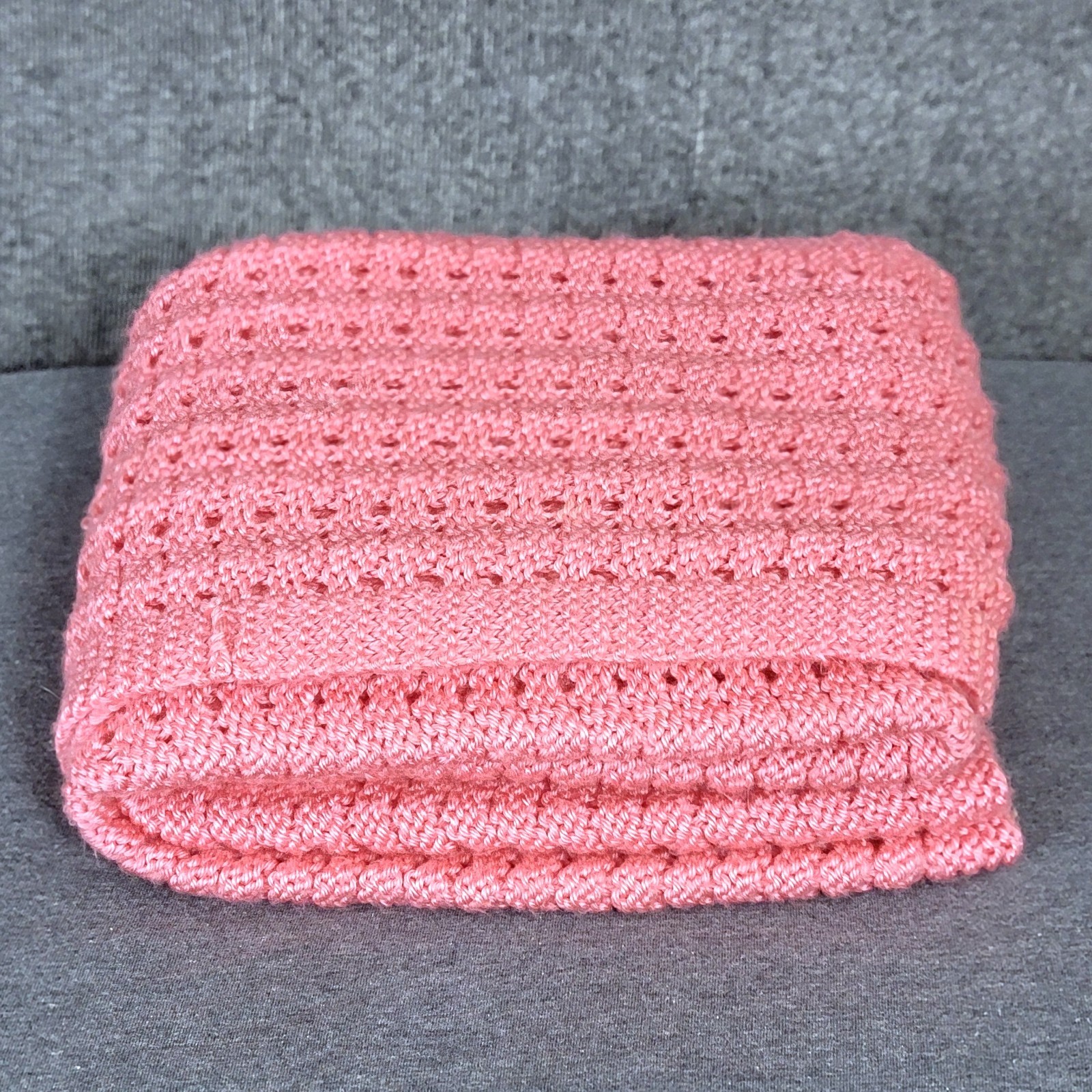 Handmade Crochet Throw Blanket Small Pink Cottage Knit Afghan 45×40