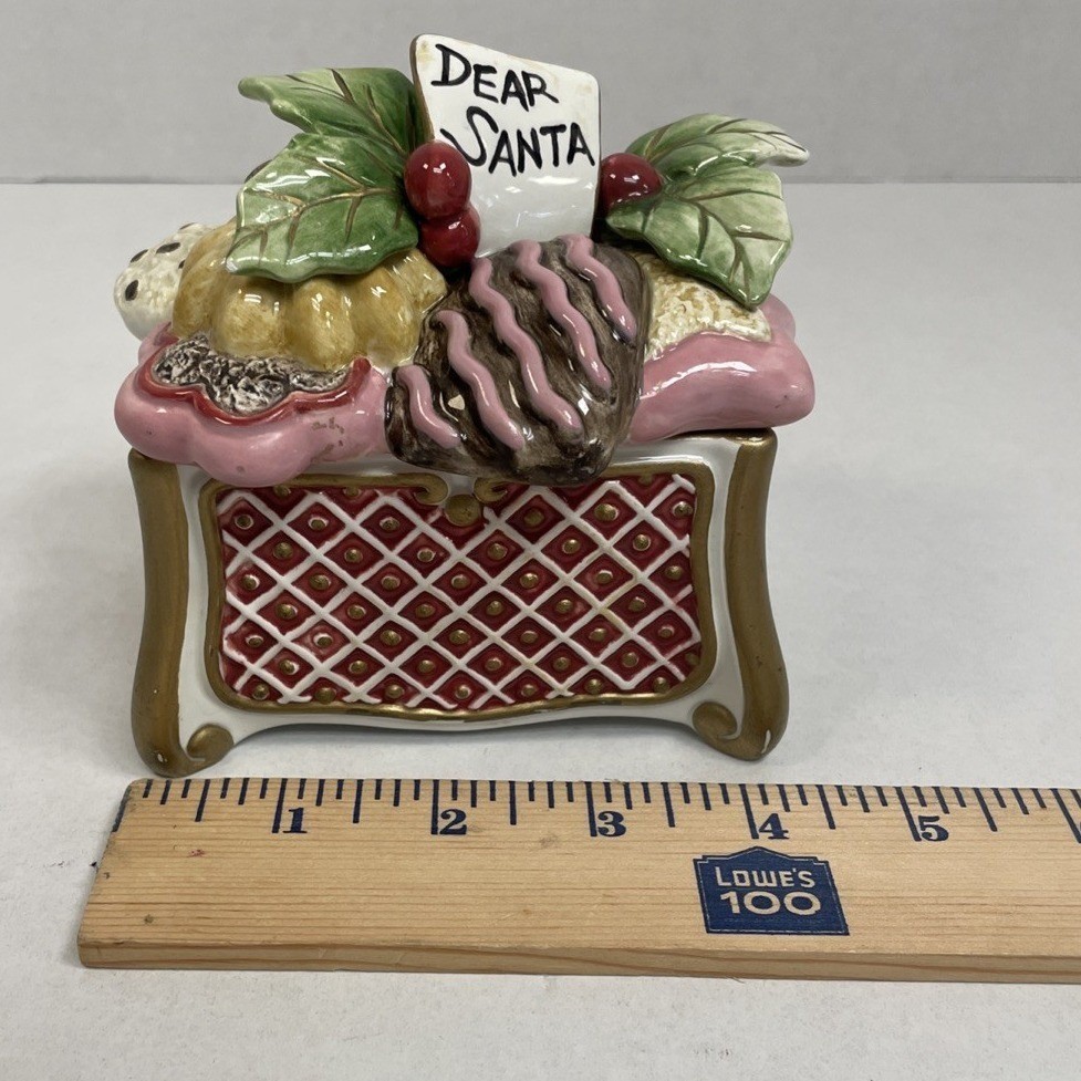 Fitz and Floyd Dear Santa Christmas Cookie Trinket Box w/ Mouse Figurine Inside