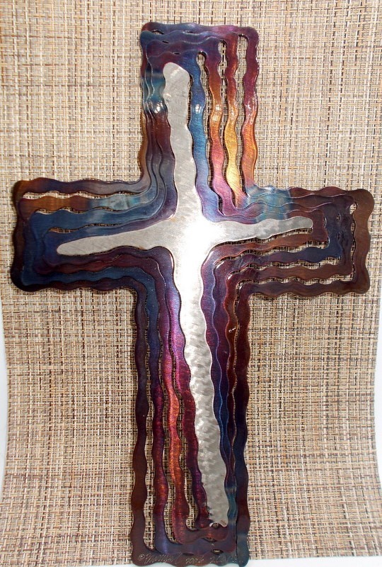 Jeweled Steel Spiral CROSS 2006 Laser Cut Hanging Wall Art David Broussard 12&Prime;