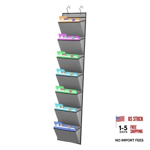 Wall Mounted File Holder Over Door Hanging Mail Org Document 7 POCKETS-GREY