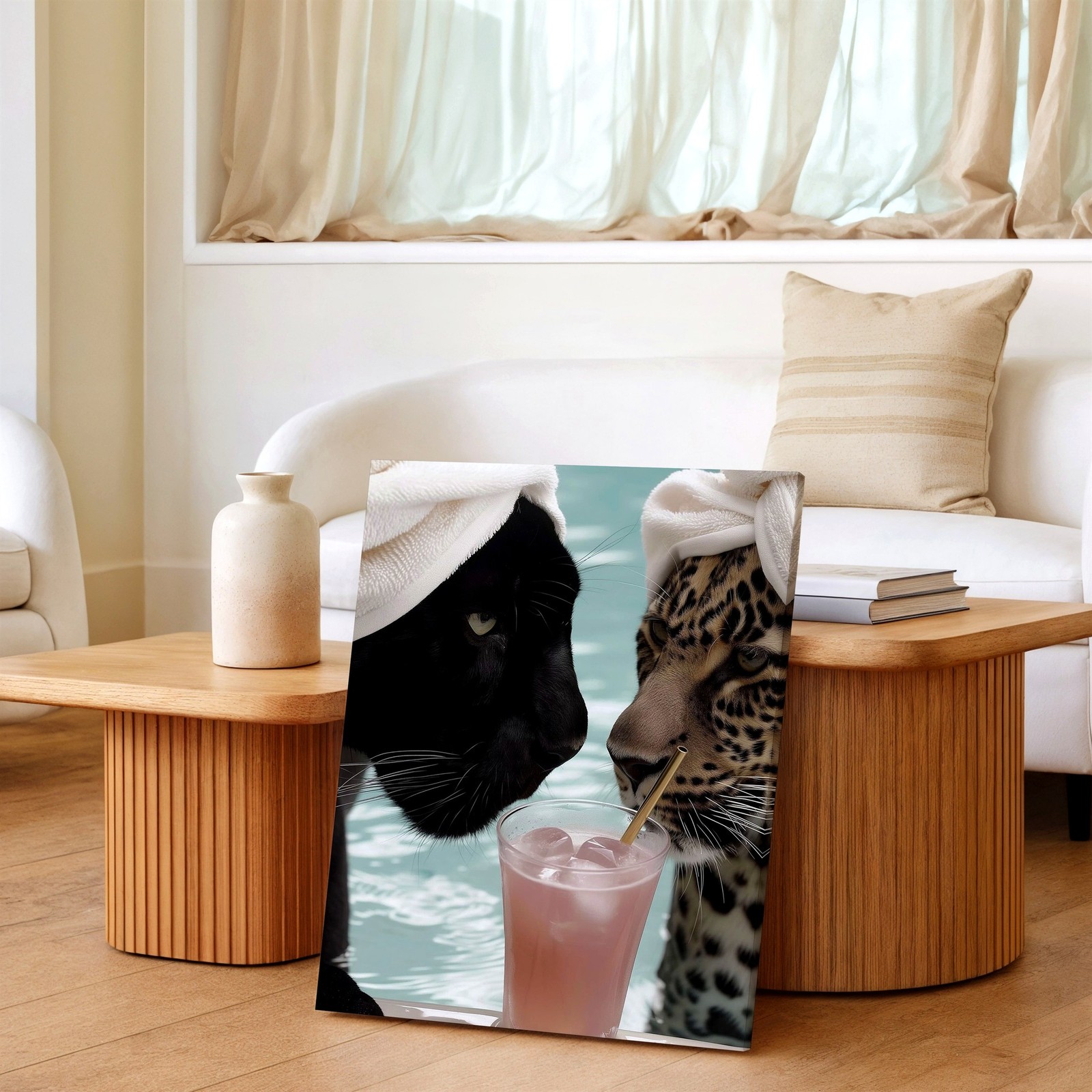 Wall Art Black Panther Leopard Poolside Cocktail Print Funny Animal Home Decor