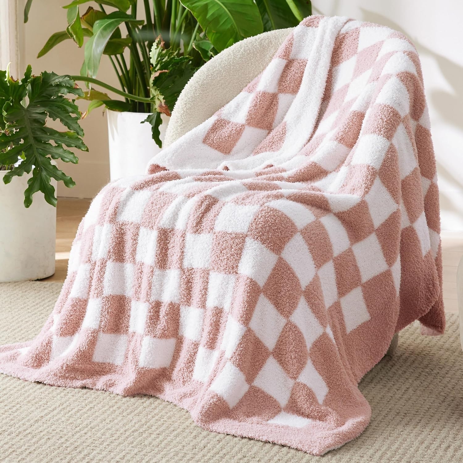 Bedsure Checkered Throw Blanket Super Soft, Cozy Warm Knit Blanket 50x60in