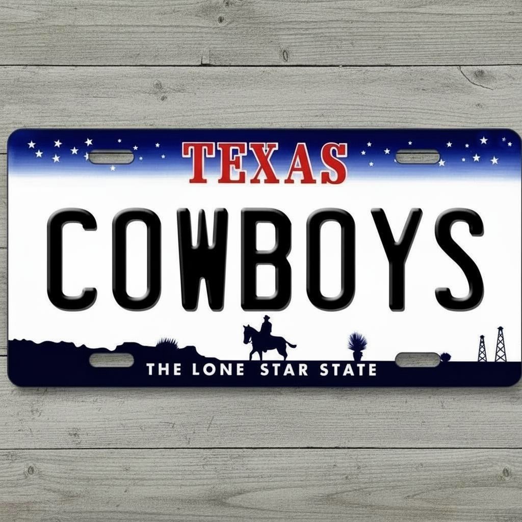Texas Cowboys 6 x 12 Novelty Aluminum License Plate Made In USA New!