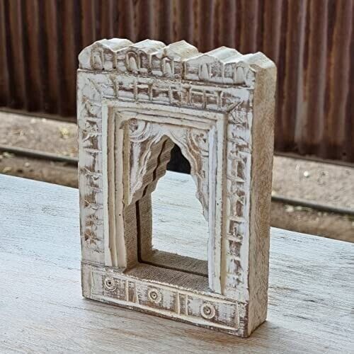 Rustic Handmade Vintage Style Indian Temple Mirror Small Wall Decor 12x3x17 cm