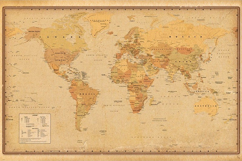 Poster Studio B – Harper Collins Antique Map World Classic 24×36&Prime; NEW R82485