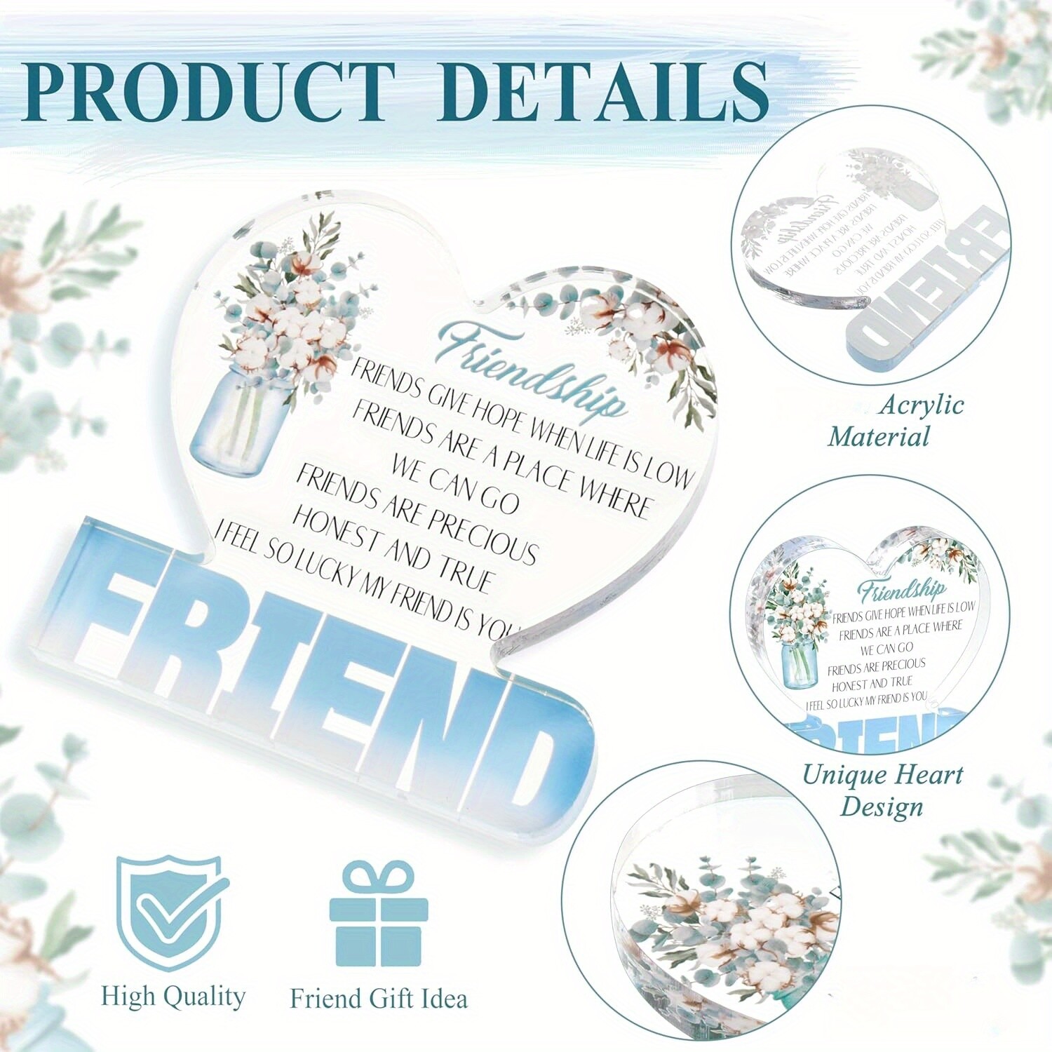 15cm Acrylic Heart Decorative Ornament Friendship Gift for Women Men