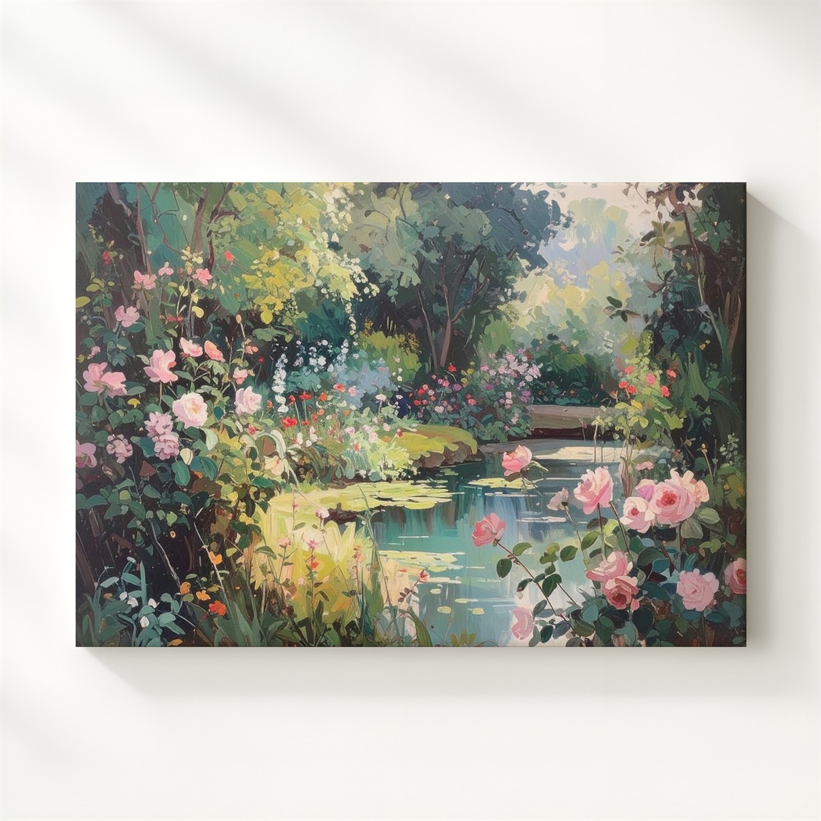 Wall Art Romantic Garden Pond Canvas Impressionist Floral Retreat