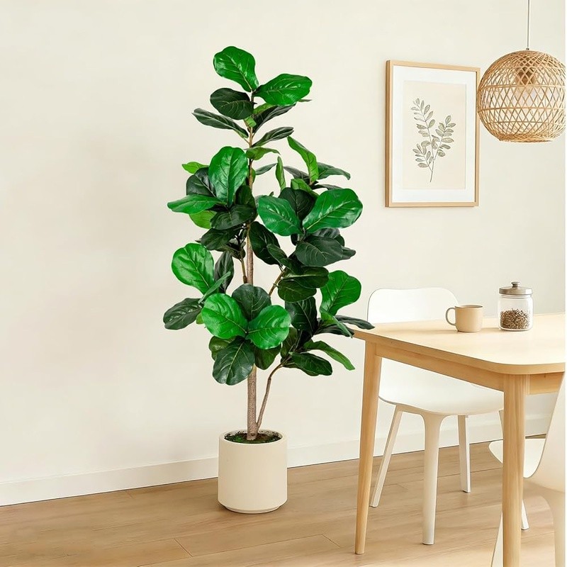 Fiddle Leaf Fig Tree W/ Planter Lifelike Indoor Decor Easy Care Home Office New