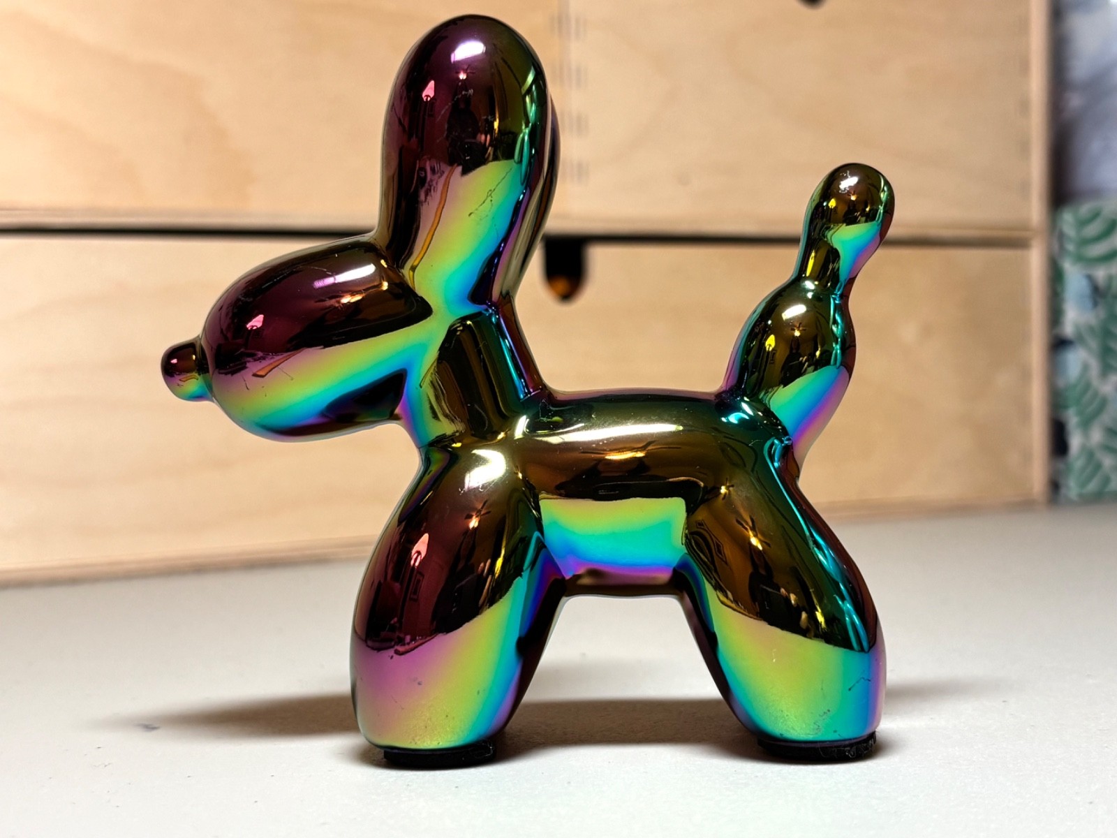 Jeff Koons-Inspired Metal Balloon Dog Figurine – 4.5&Prime; – Iridescent Rainbow Color