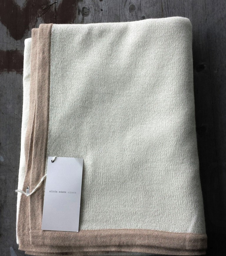 Alicia Adams 100% Baby Alpaca Knit Throw – Cream and Taupe – Ret. $495 – NEW