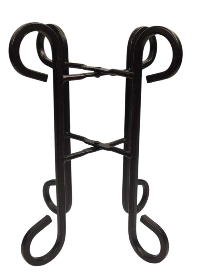 Black Metal Folding Decorative Stand 8 Inch Tall Pedestal Design 4.5 Inch Wide