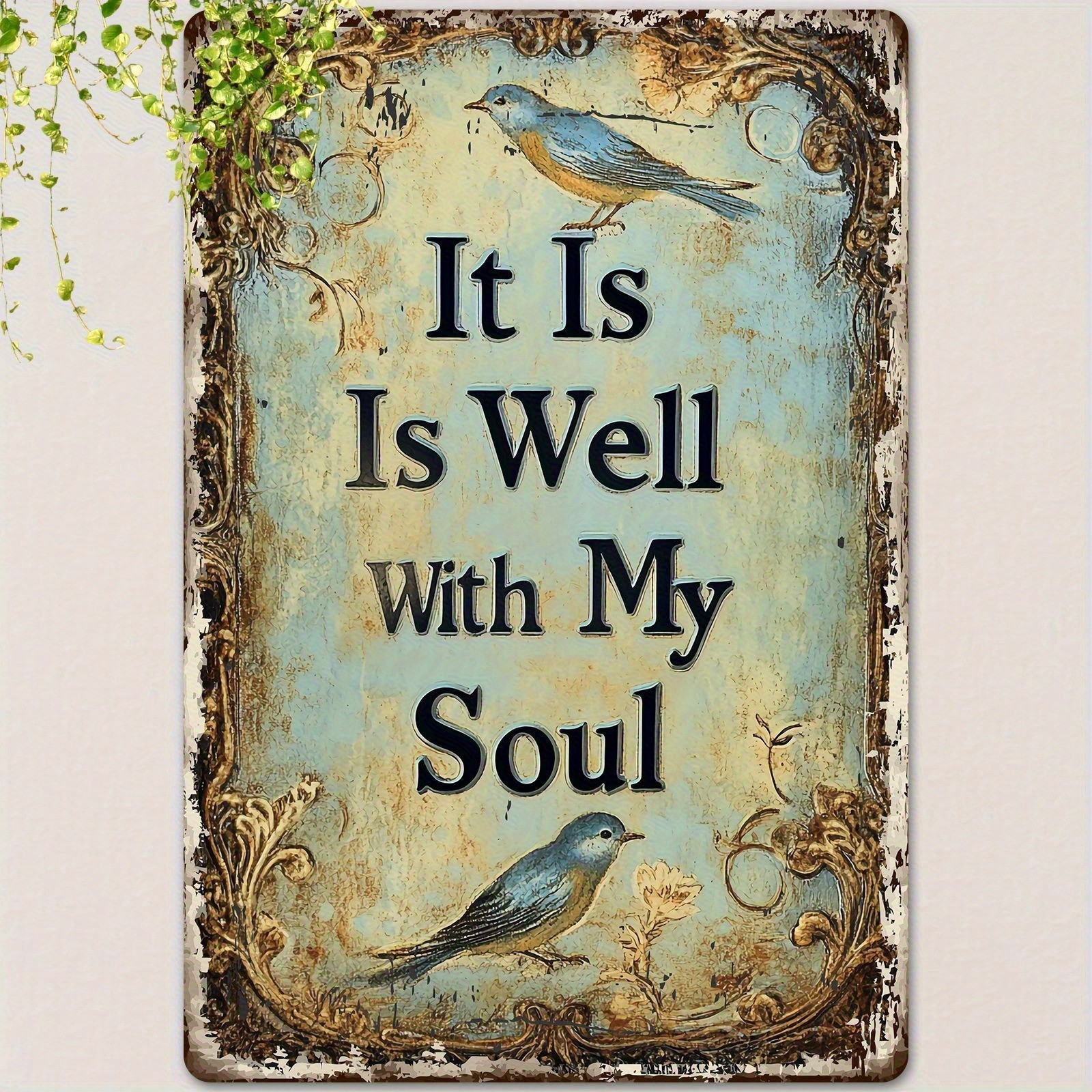 Vintage It Is Well With My Soul Sign Metal Plaque Inspirational Quote Wall Decor