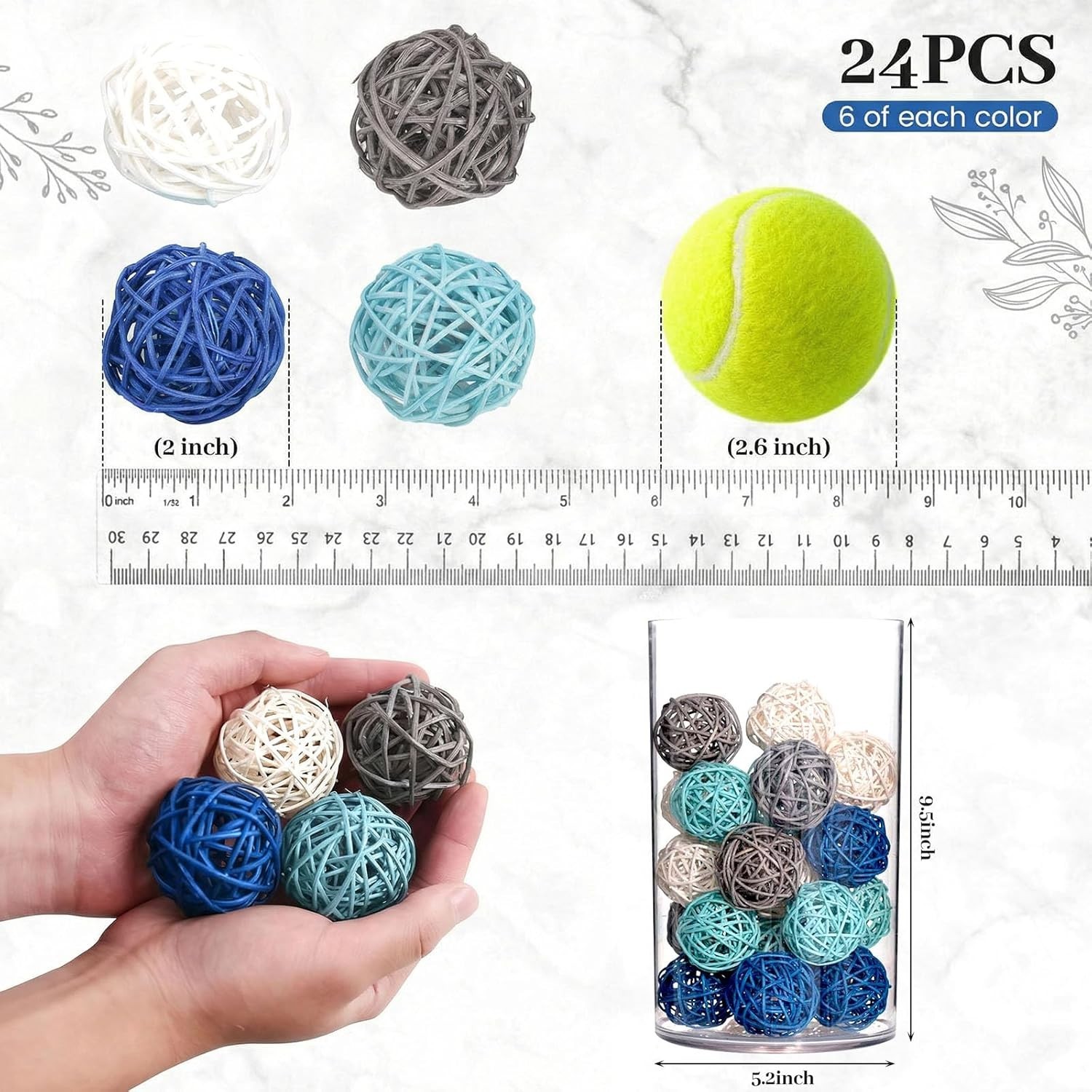 Elegant 24 Pcs Blue Rattan Balls – Versatile Decorative Orbs for All Occasions