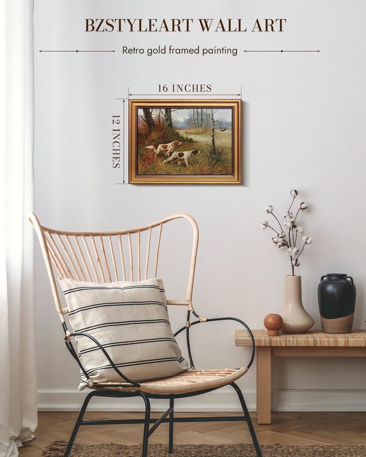 Vintage Dog Wall Art Decor 12×16 Inch – Framed Canvas Print