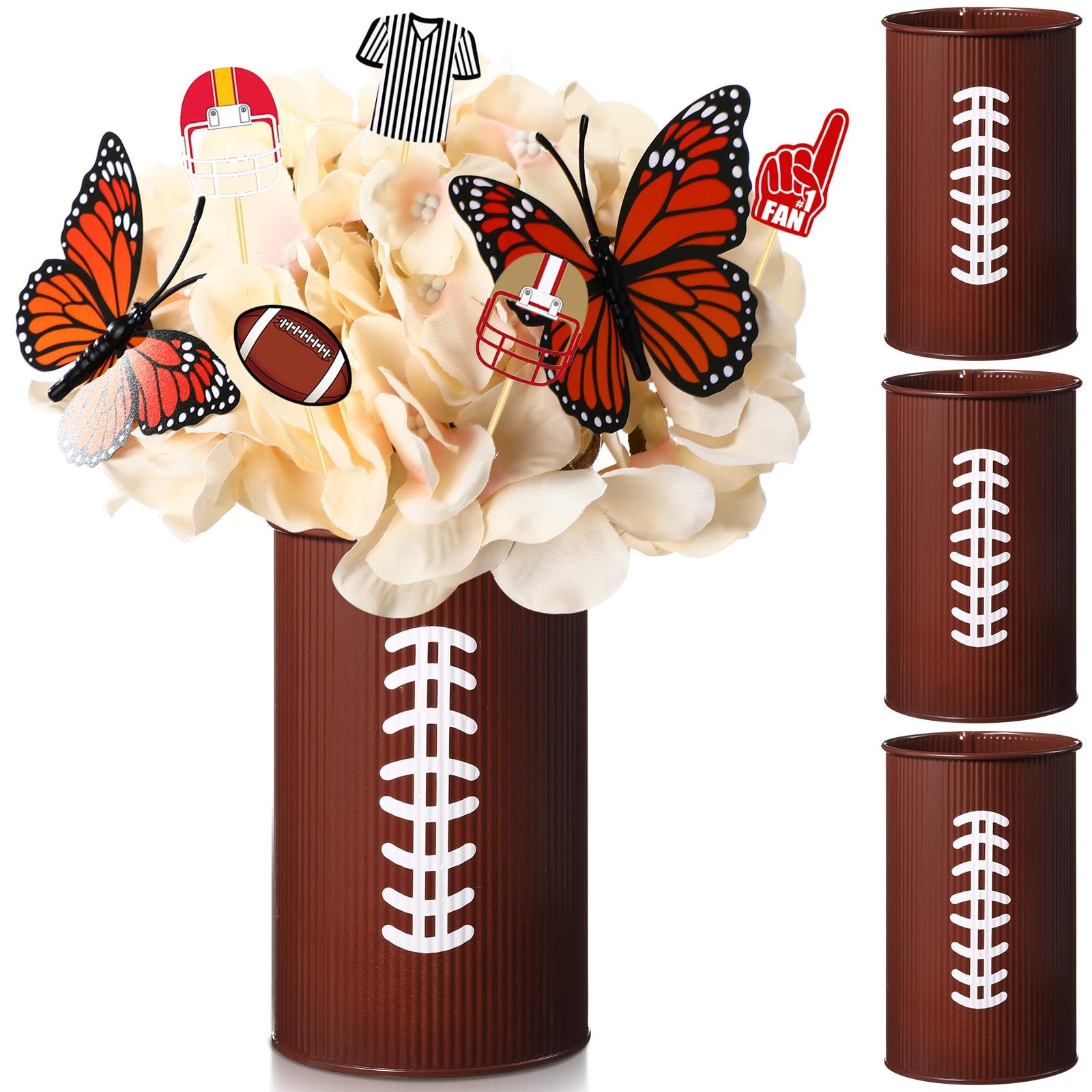 Football Table Centerpiece Vases Decor Galvanized Metal Artificial 3 PCS