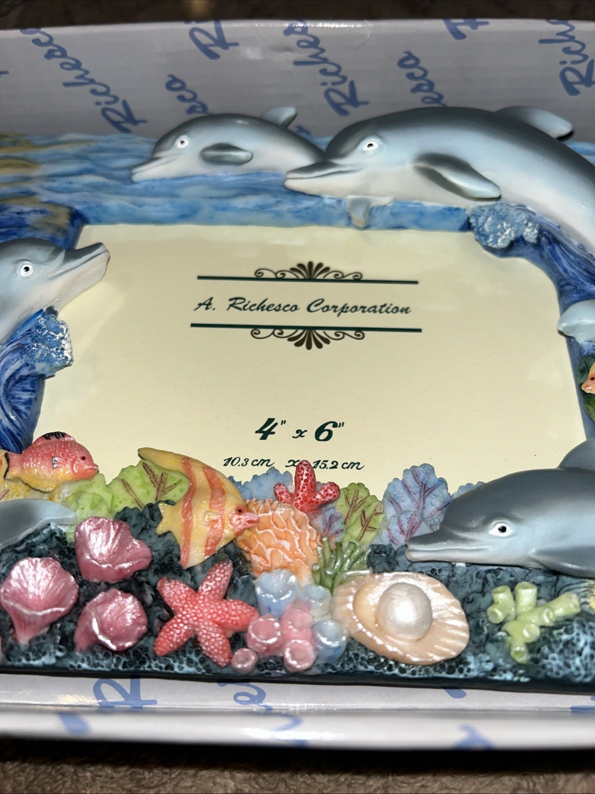 Dolphin Picture Frame 3D A Richardson Corp. 4×6” Hand Panted NIB