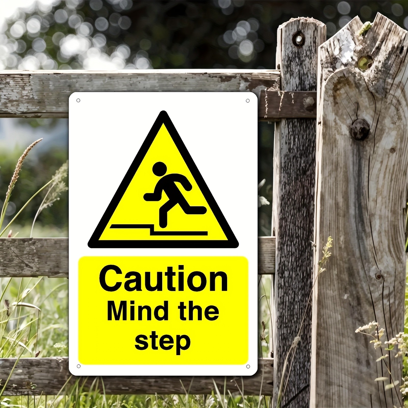 Metal Caution Step Sign Yellow Black 8X12 Inch