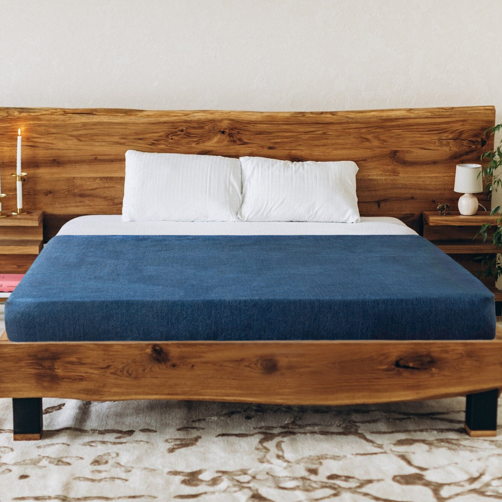 Cozy Soft Reversible Alpaca Wool Fringed QUEEN Blanket – Deep Blue/Grey 98x69in