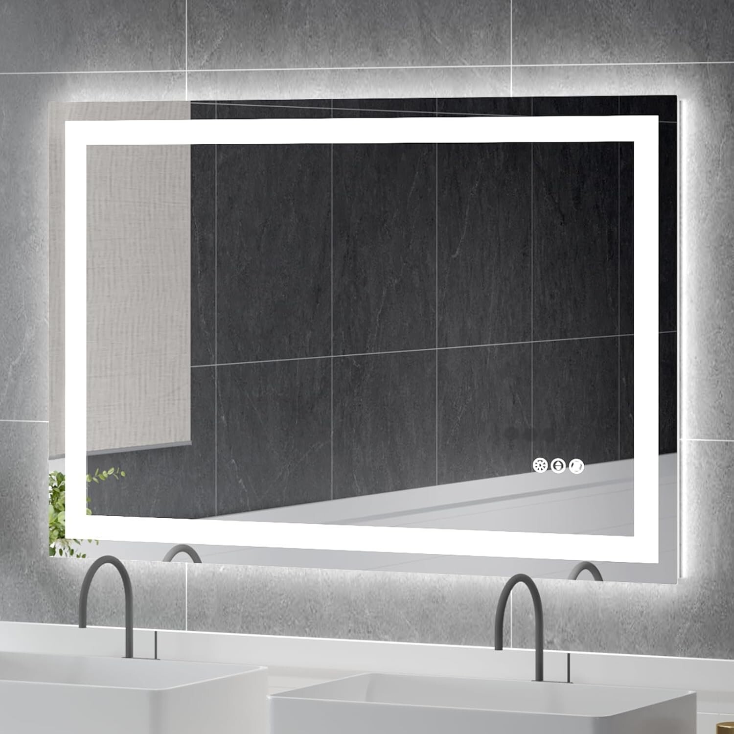 48×32 » LED Bathroom Mirror Wall Vanity Mirror Dimmable Anti-fog Tempered Glass