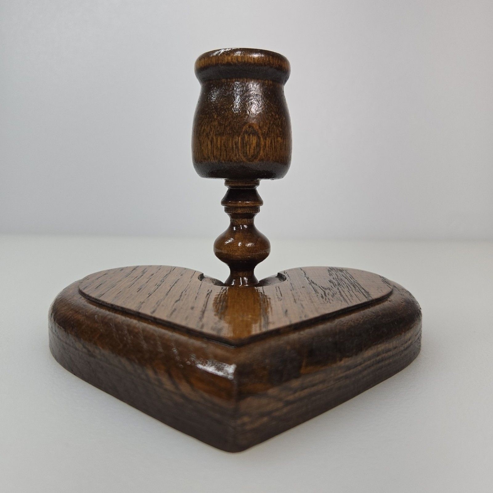 Vintage Oak Heart Candle Holder Rustic Wooden Taper Votive Candlestick Farmhouse