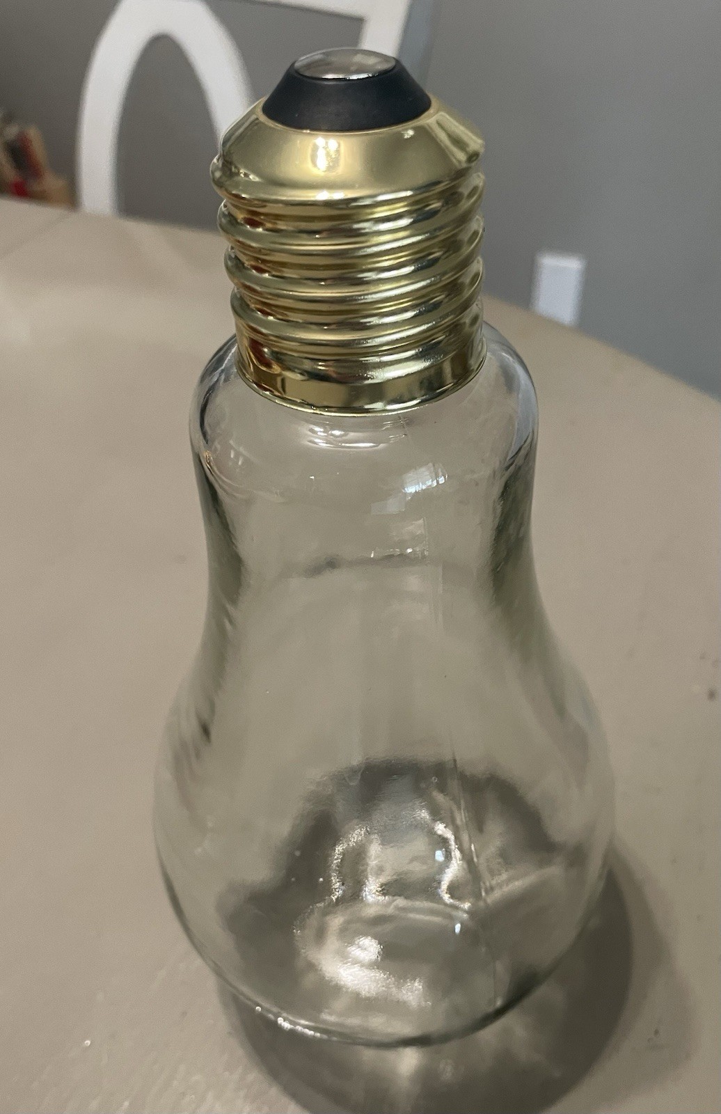 Vintage Clear Glass Light Bulb Shaped Decorative Decanter with Gold Metal Cap