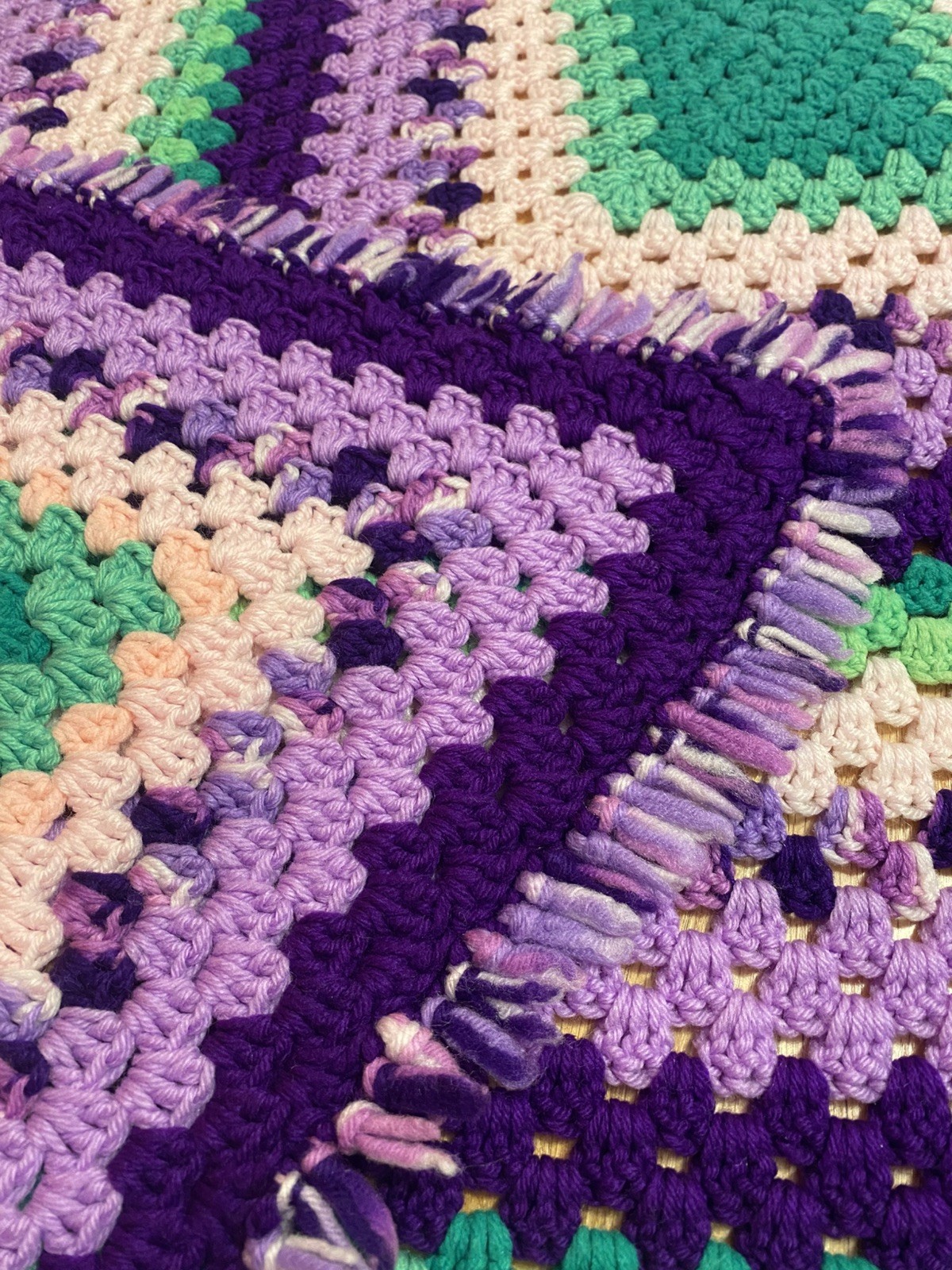 Granny Square Throw/Shawl Afghan Blanket 53in x 53in Purple Pink Green Peach