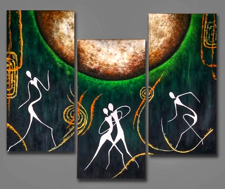 3PCS Abstract Human Figures Canvas Wall Art Modern Green Gold Living Room Decor