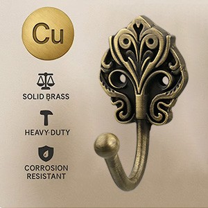 Solid Brass Wall Hooks 2 Pack – Heavy-Duty Decorative Coat Hooks with Antique