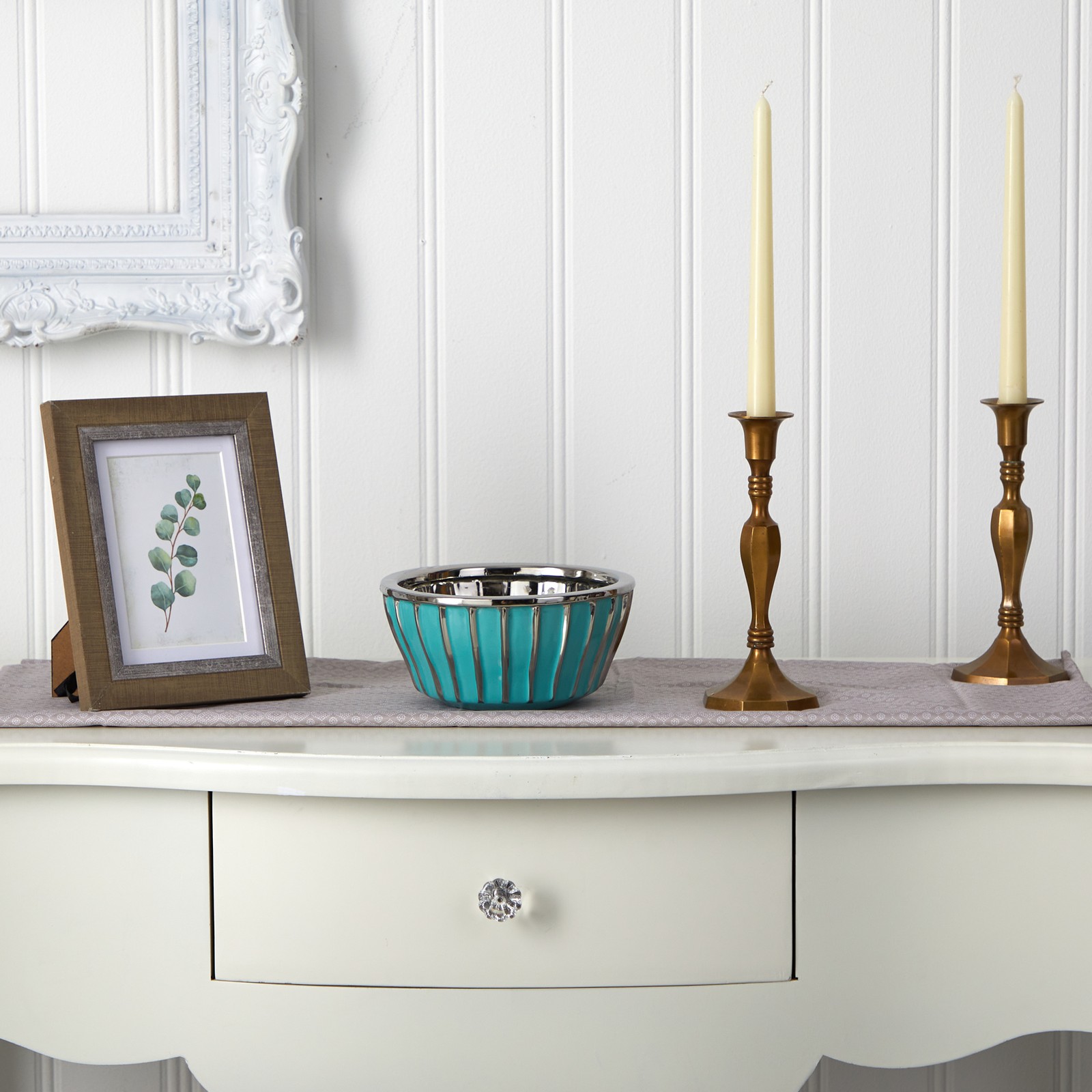 Nearly Natural 7.25-in Teal Vase with Silver Burnishing