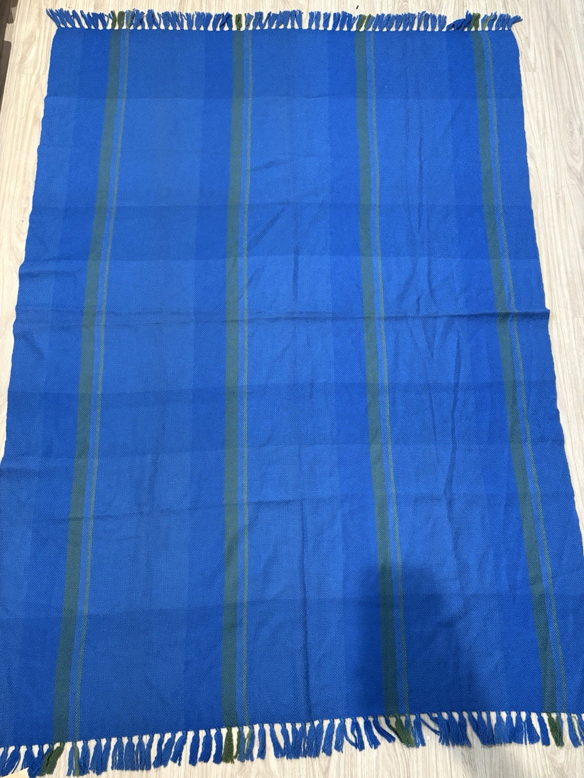 New The Three Weavers Handwoven 100% Virgin Wool Throw, Blue Green 52×72