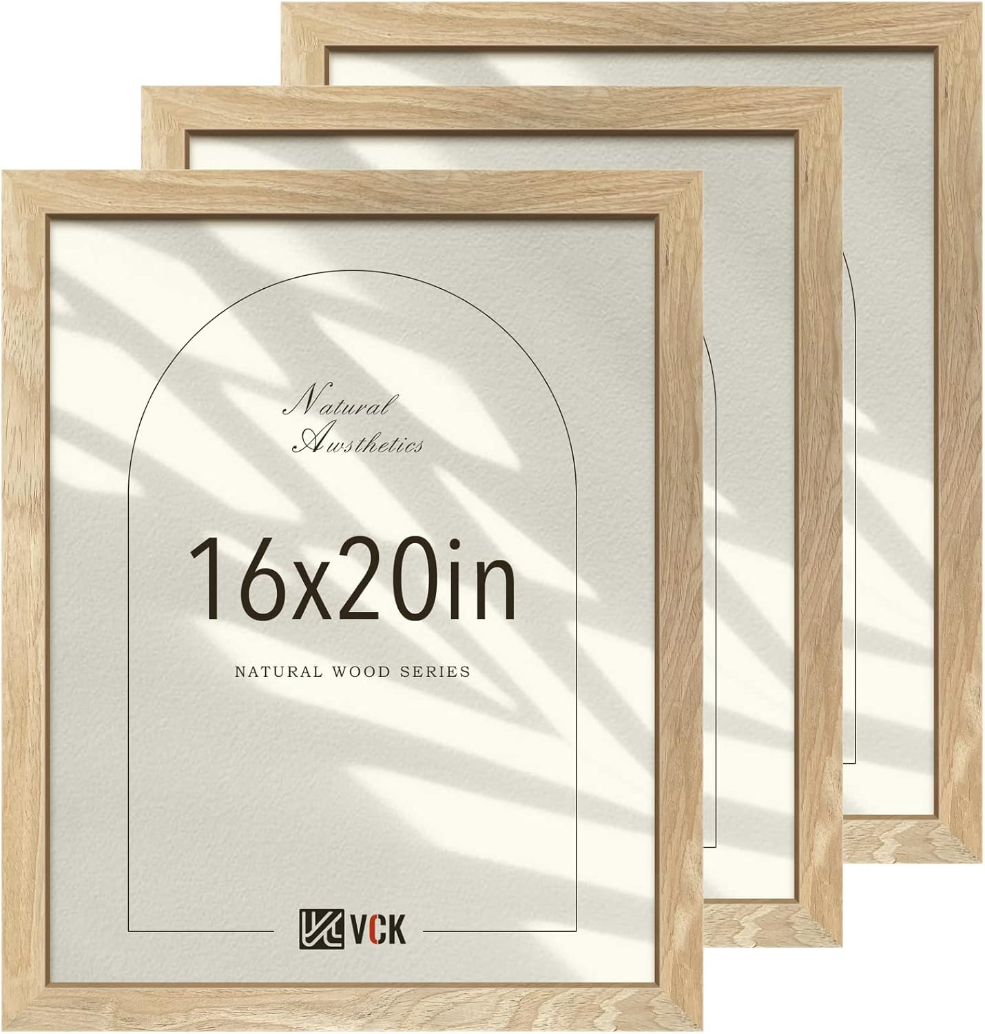 Beige Solid Wood 16×20 Poster Frames – 3 Pack with Unique Wood Grain