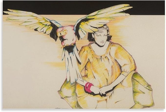 Patrick Nagel Art Poster Girl with Parrot Female Illustration Wall Decor 24×36