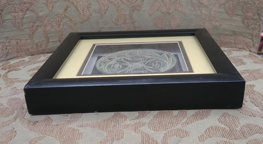 Framed with Matting & Glass ShadowBox Clay Plate Mayan/Aztec Design 8&Prime;Square
