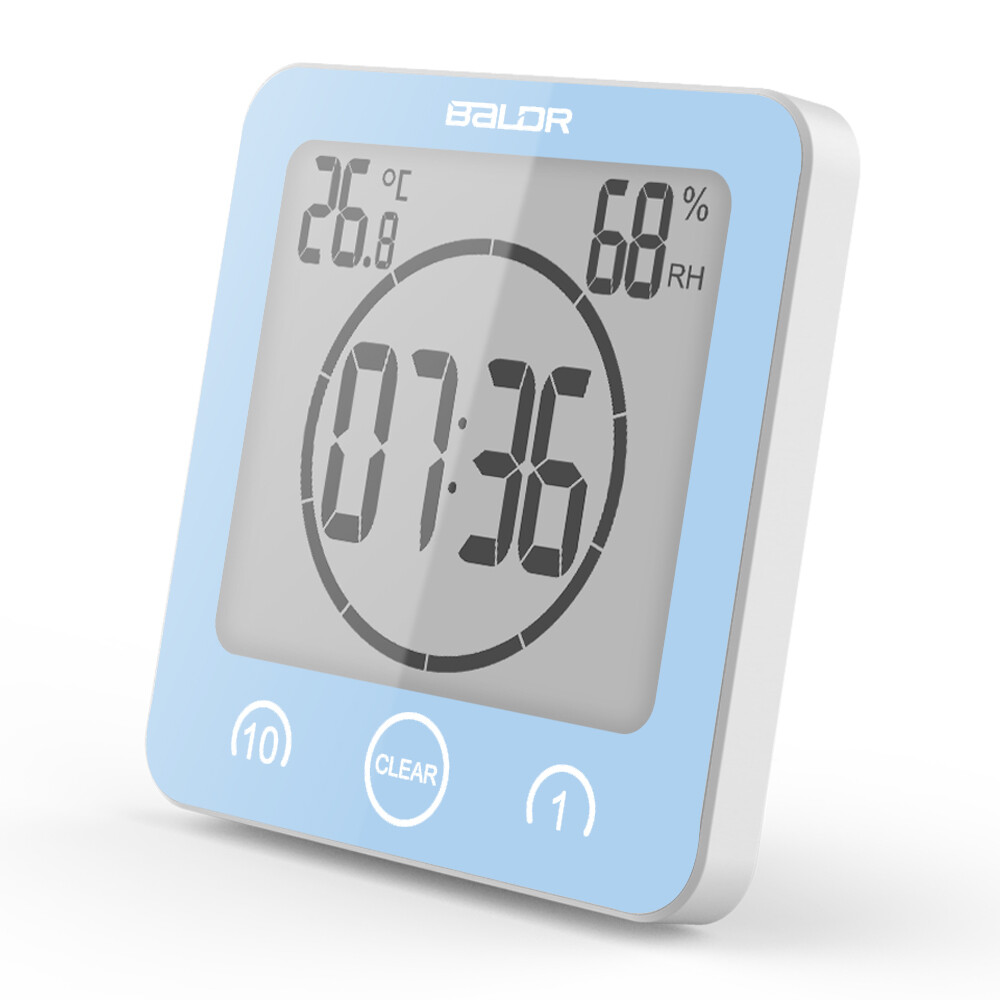 Baldr Waterproof LCD Shower Wall Clock Bathroom Kitchen Countdown Timer Alarm