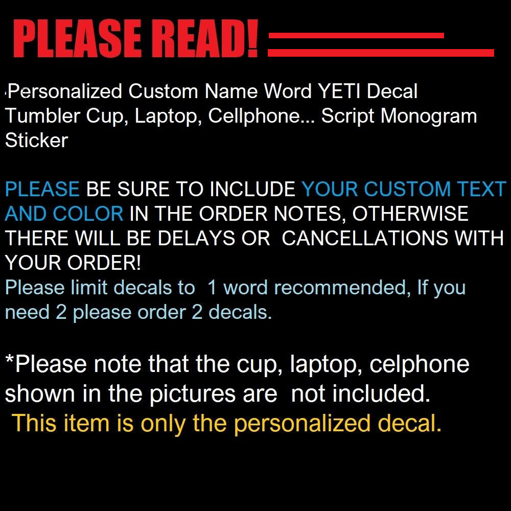 6&Prime; Personalized Custom Name Word YETI Decal Tumbler Cup Script Monogram Sticker