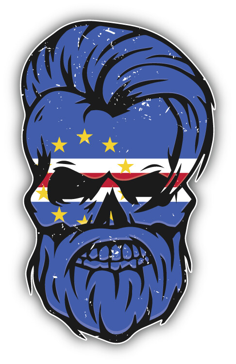 Grunge Beard Skull Cape Verde Flag Sticker Decal