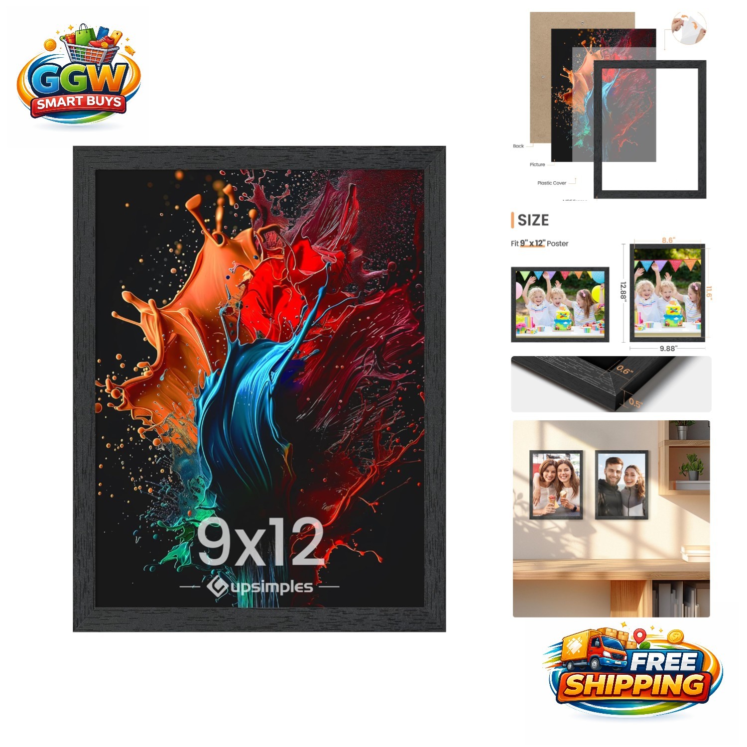 Stunning Rectangular 9×12 Photo Frame in Black – Easy to Display Anywhere