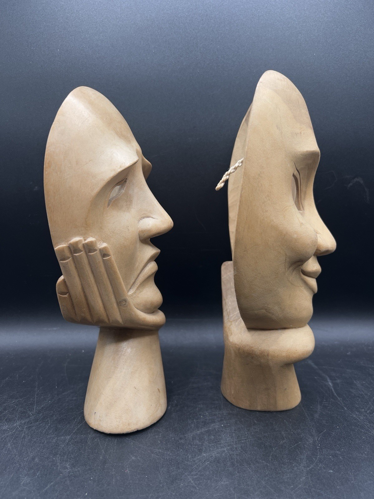 Vintage Hand Carved Wood Theater Masks Comedy Tragedy Wall Art Decor Set