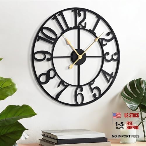 Arabic Numeral Wall Clock 16IN Battery Operated Black, 16in Black Metal-arabic
