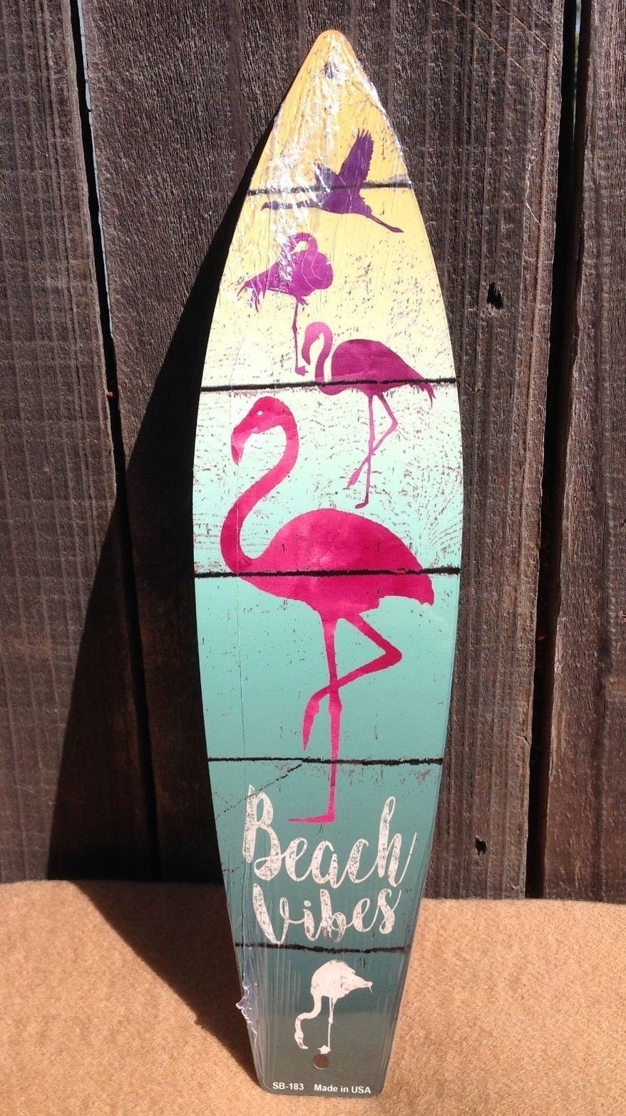 Beach Vibes Flamingo Mini Novelty Beach Surf Board Sign 17&Prime; x 4.5&Prime;