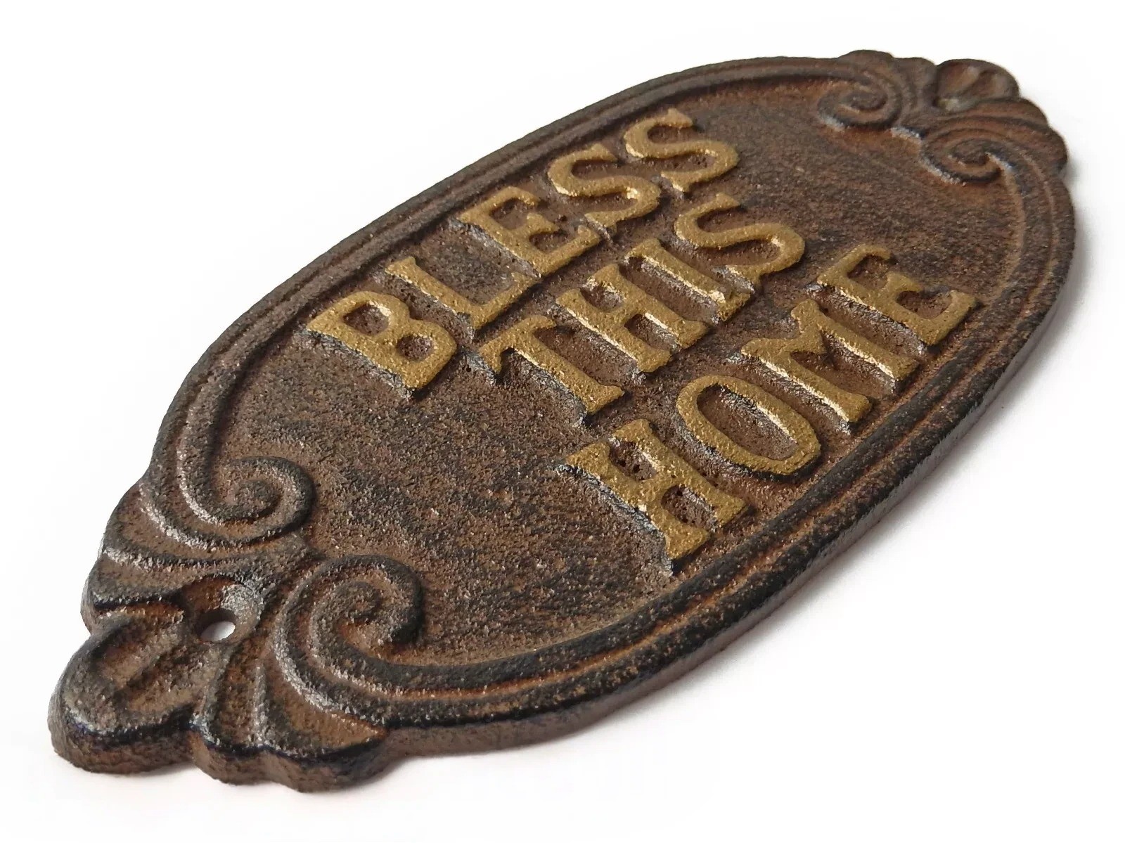 Bless This Home Cast Iron Wall Plaque – Rustic Home Blessing Sign