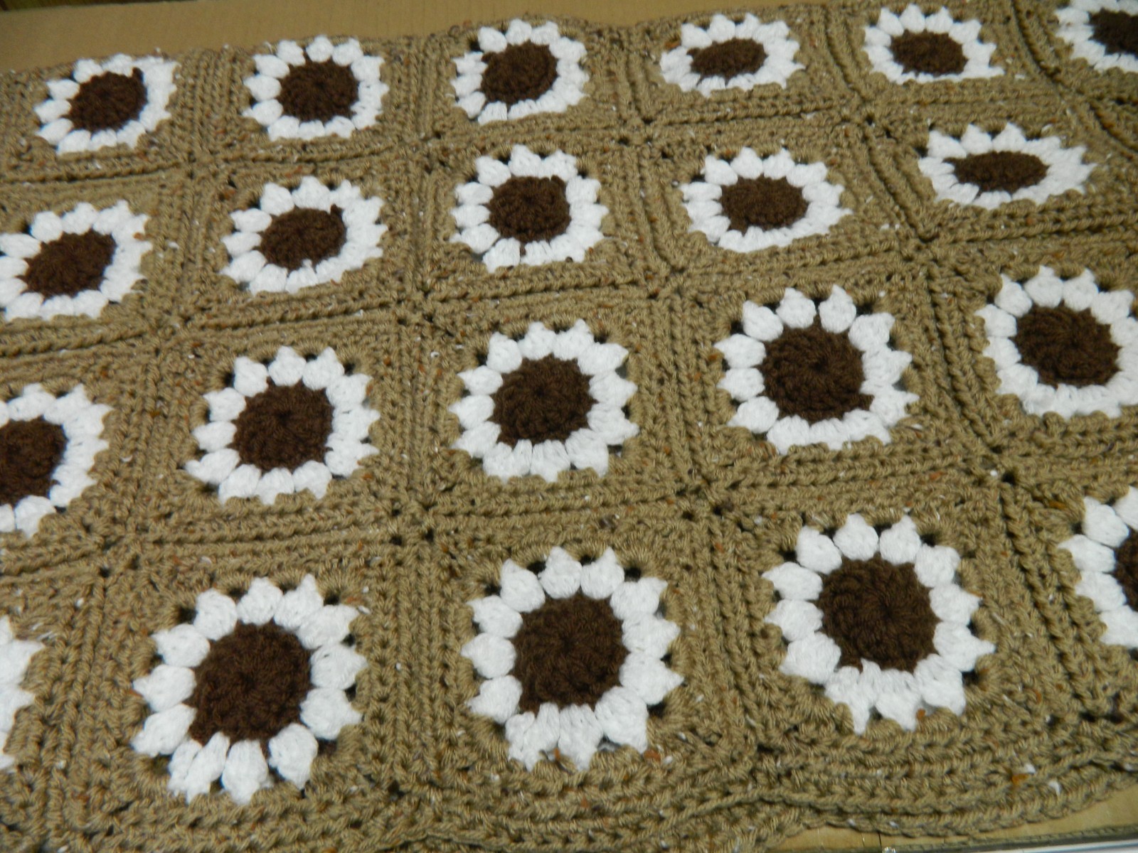 Large Handmade Crochet Afghan, Browns, Daisy, 18&Prime; x 46&Prime; New, Unused