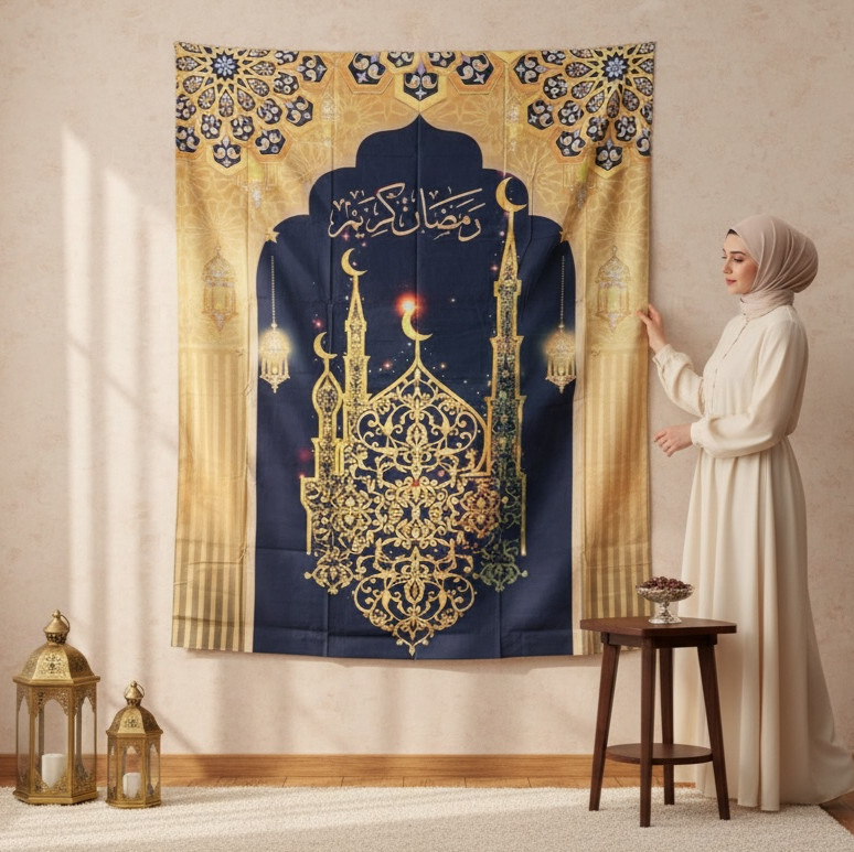 Ramadan Tapestry Eid Mubarak Tapestry Wall Art Decor for Any Room 80&Prime; x 60&Prime;