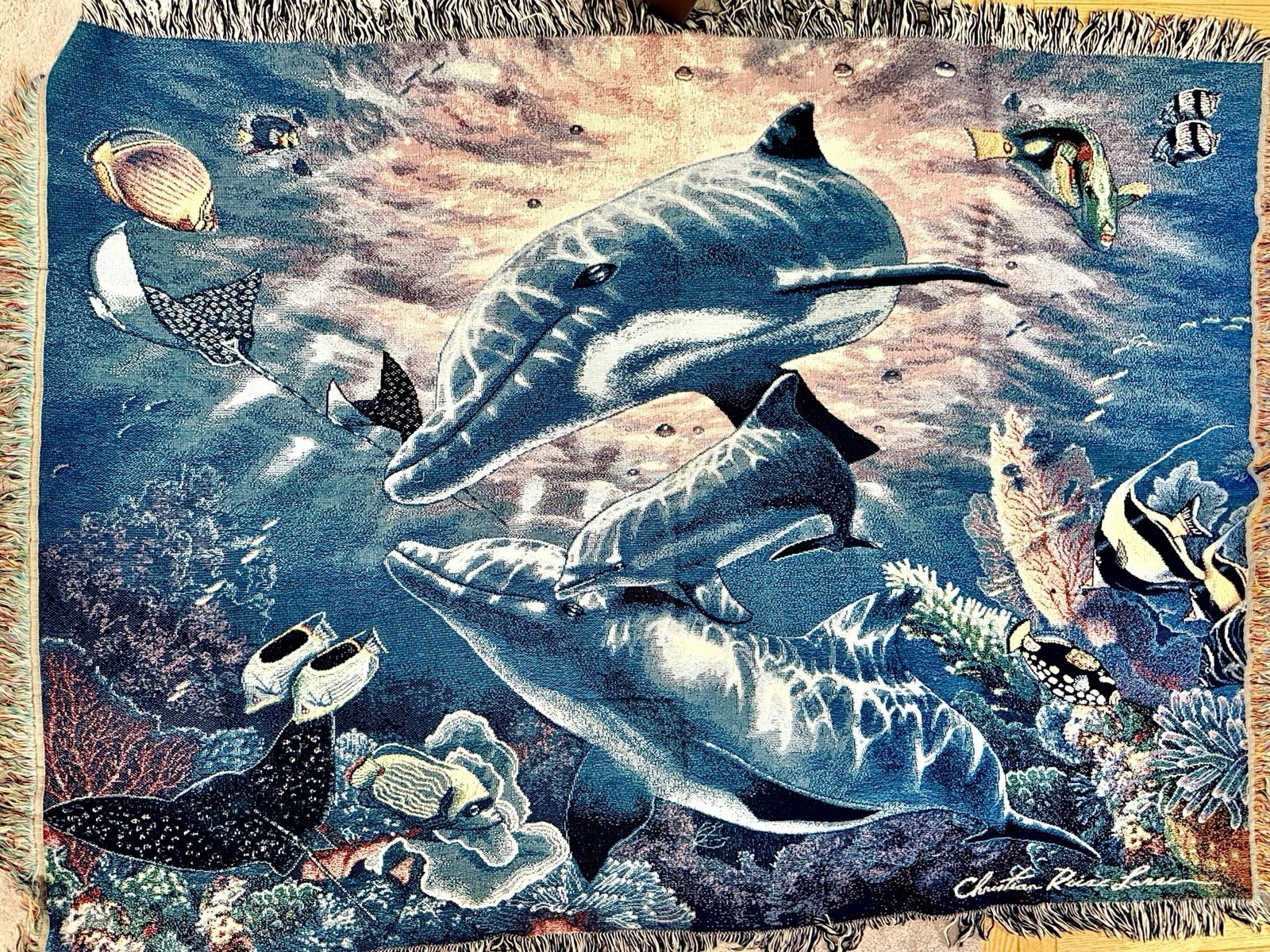 Woven afghan titled « A Perfect World », art by Christian Riese Lassen