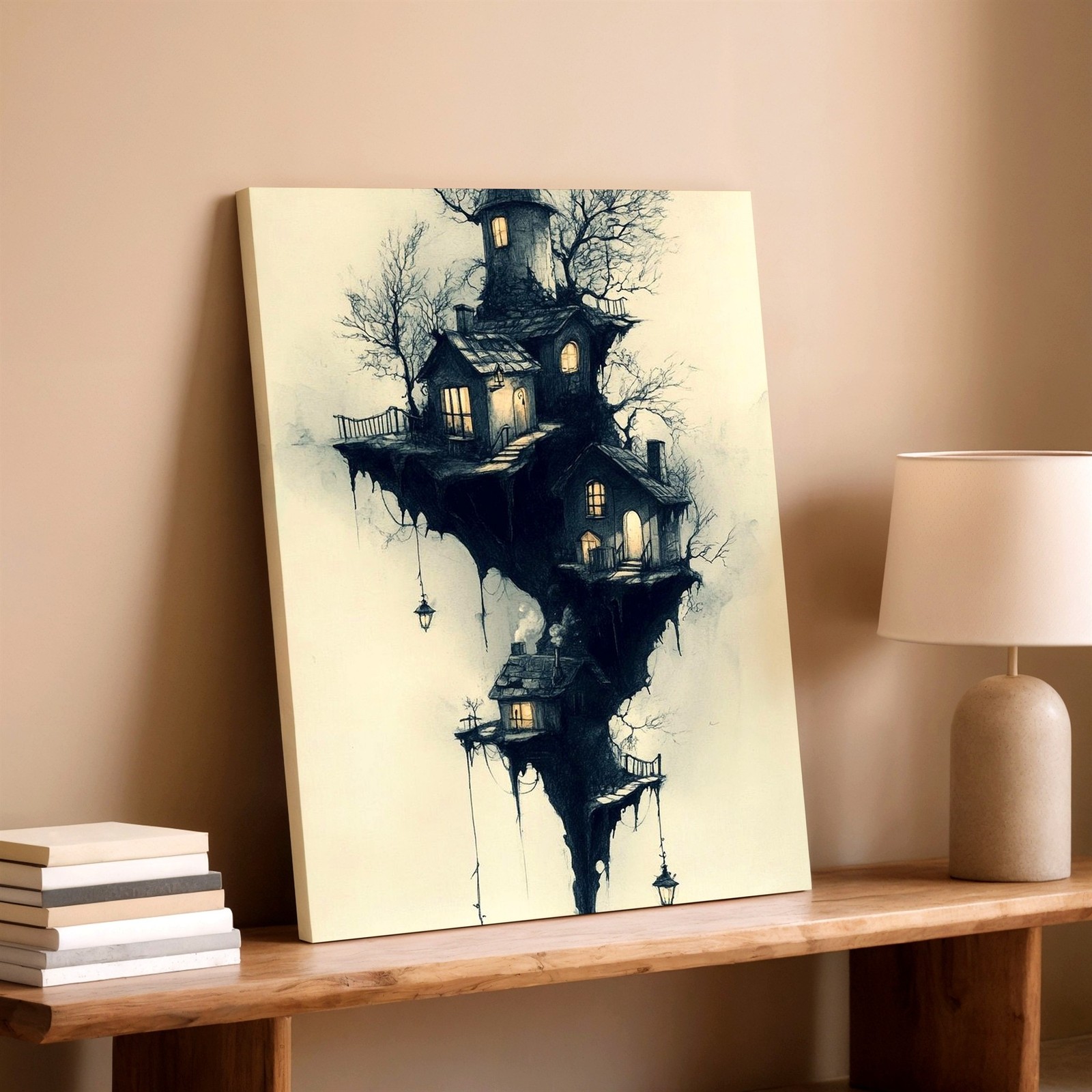 Wall Art Gothic Haunted Treehouse Print Dark Fantasy Floating House Poster Print