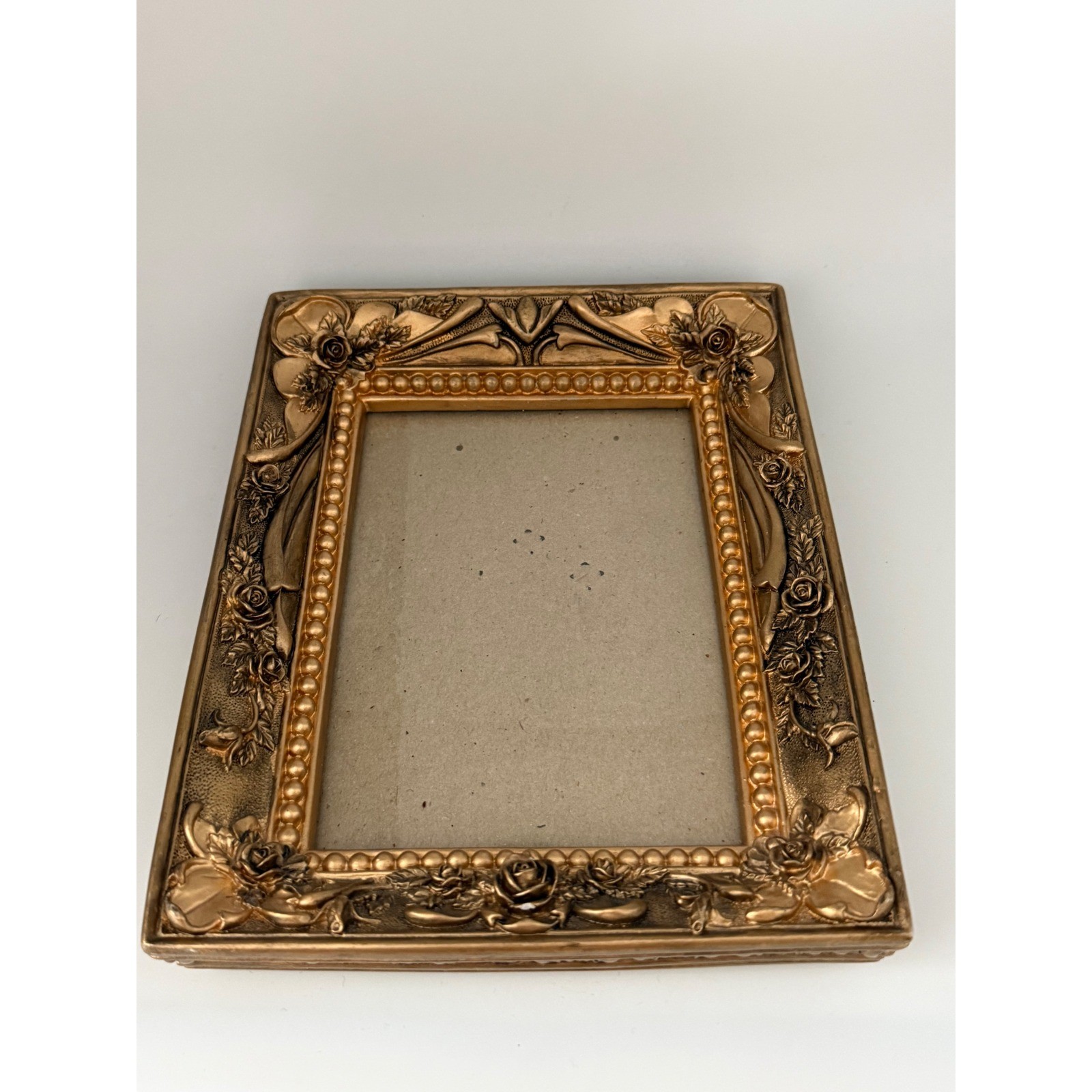 Vintage Ornate Heavy Resin Gold Rose Floral Picture Frame Tabletop Decor Baroque