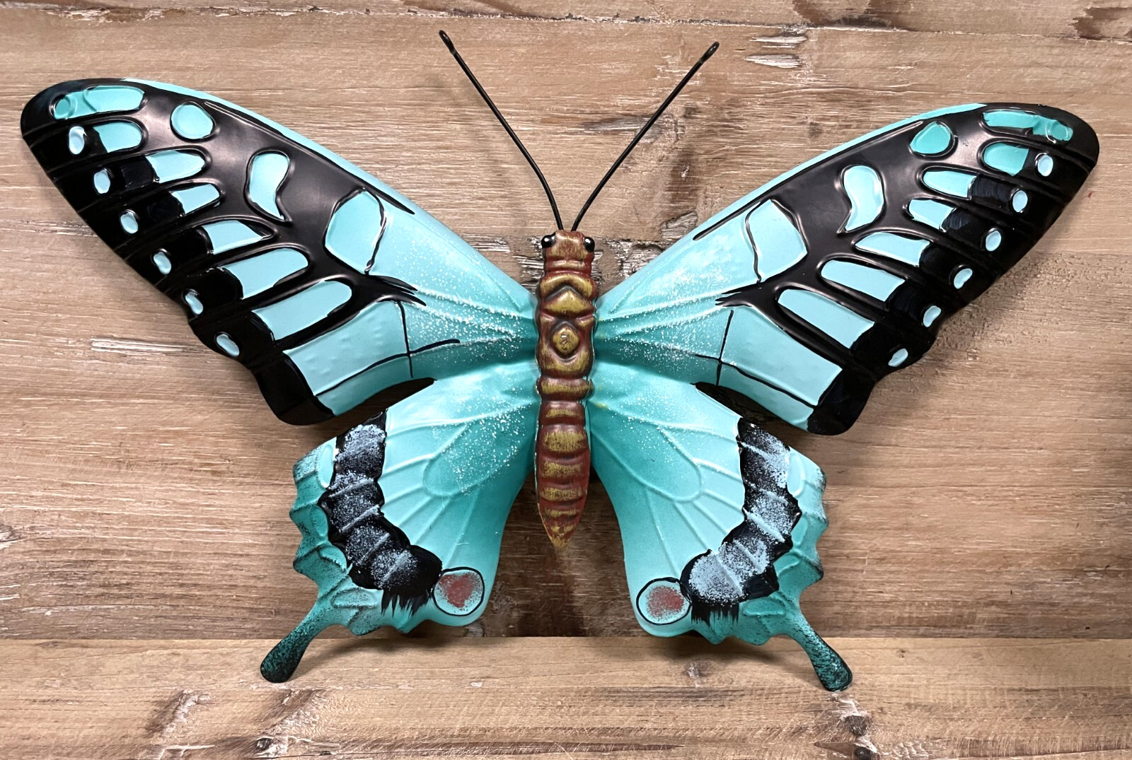 Butterfly Turquoise Embossed Metal Garden Wall Decor 14&Prime; x 8&Prime;