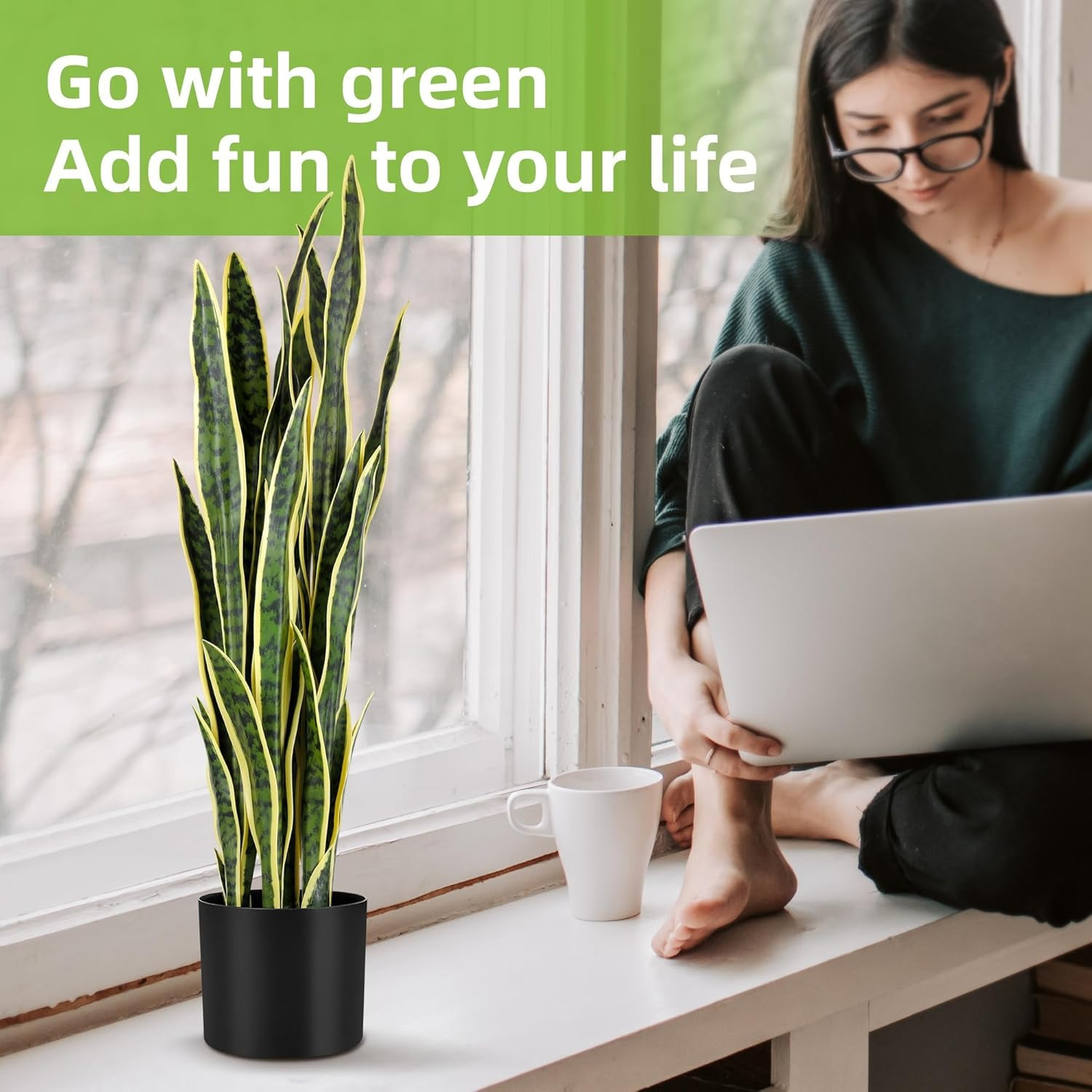 3Ft 2PCS Artificial Snake Plant, 35In Faux Sansevieria with PVC Lifelike Leaves