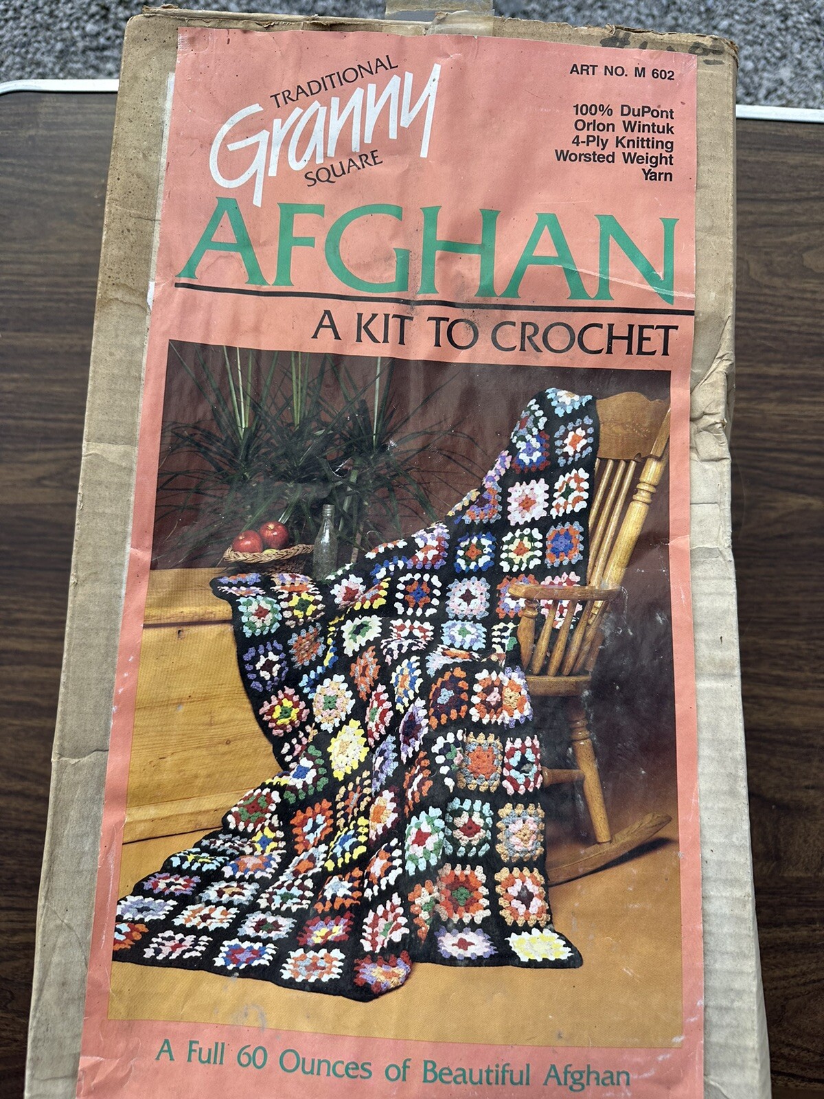 Vintage Traditional Square Granny Afghan Crochet Kit Multicolor Easy Care 4-Ply